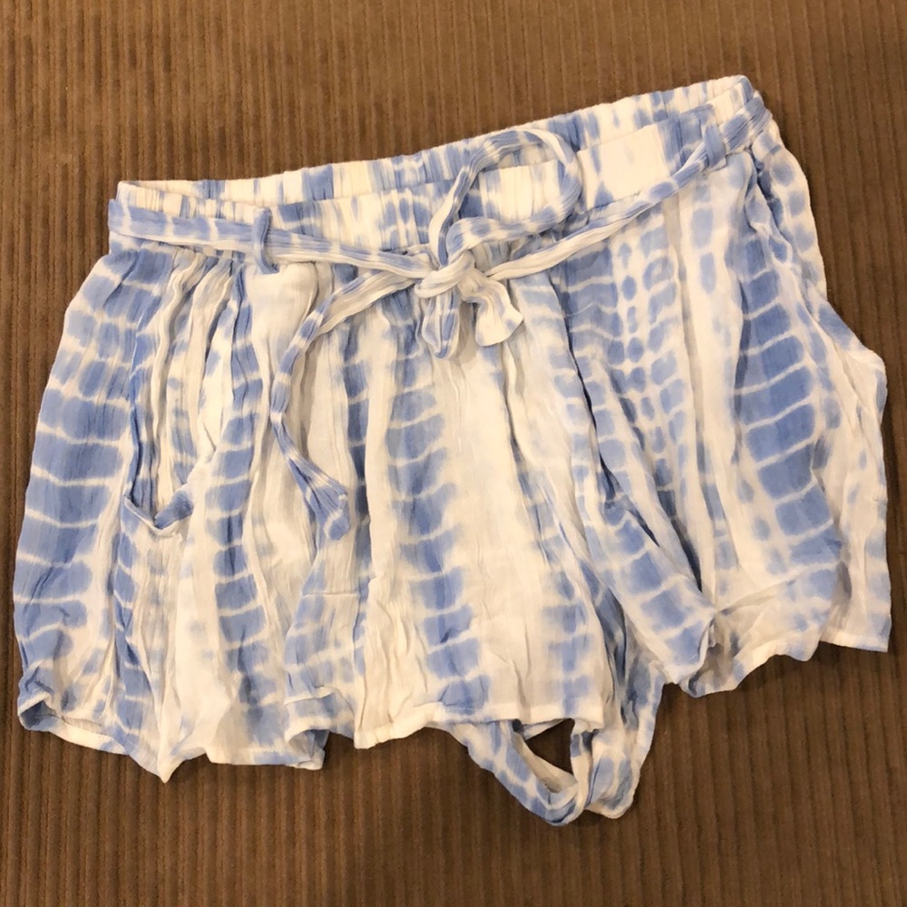 blue and white tie dye shorts